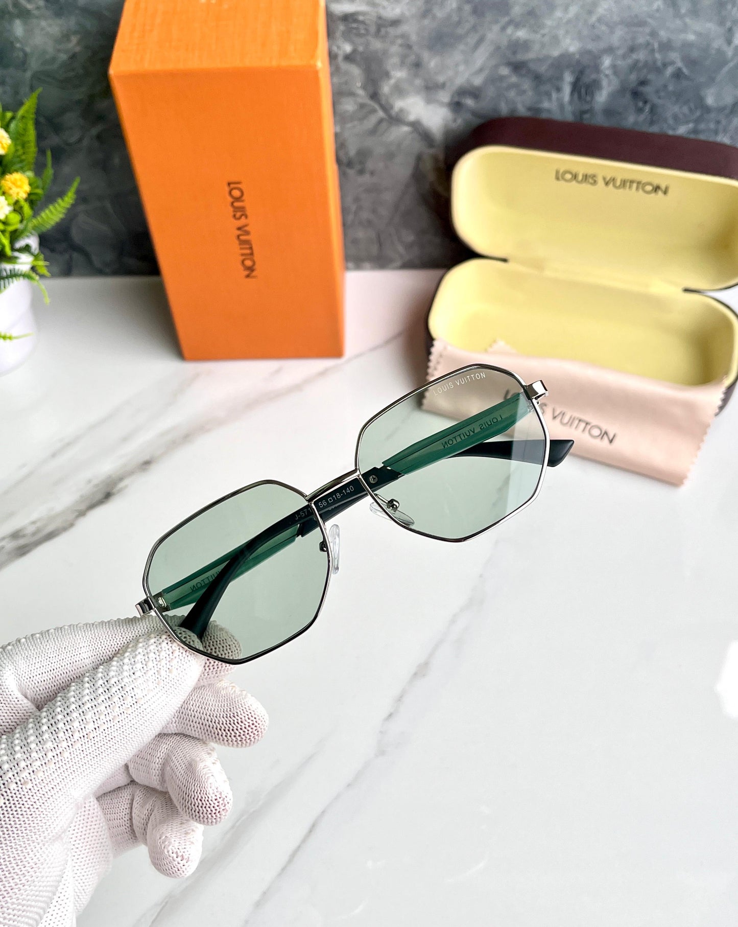 Louise Vuitton inspired green rimless sunglasses