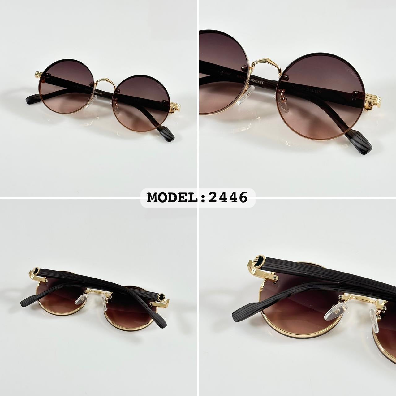 Cartier Inspired Luxury Rimless Sunglasses – Classic Gold Detailing & UV Protection