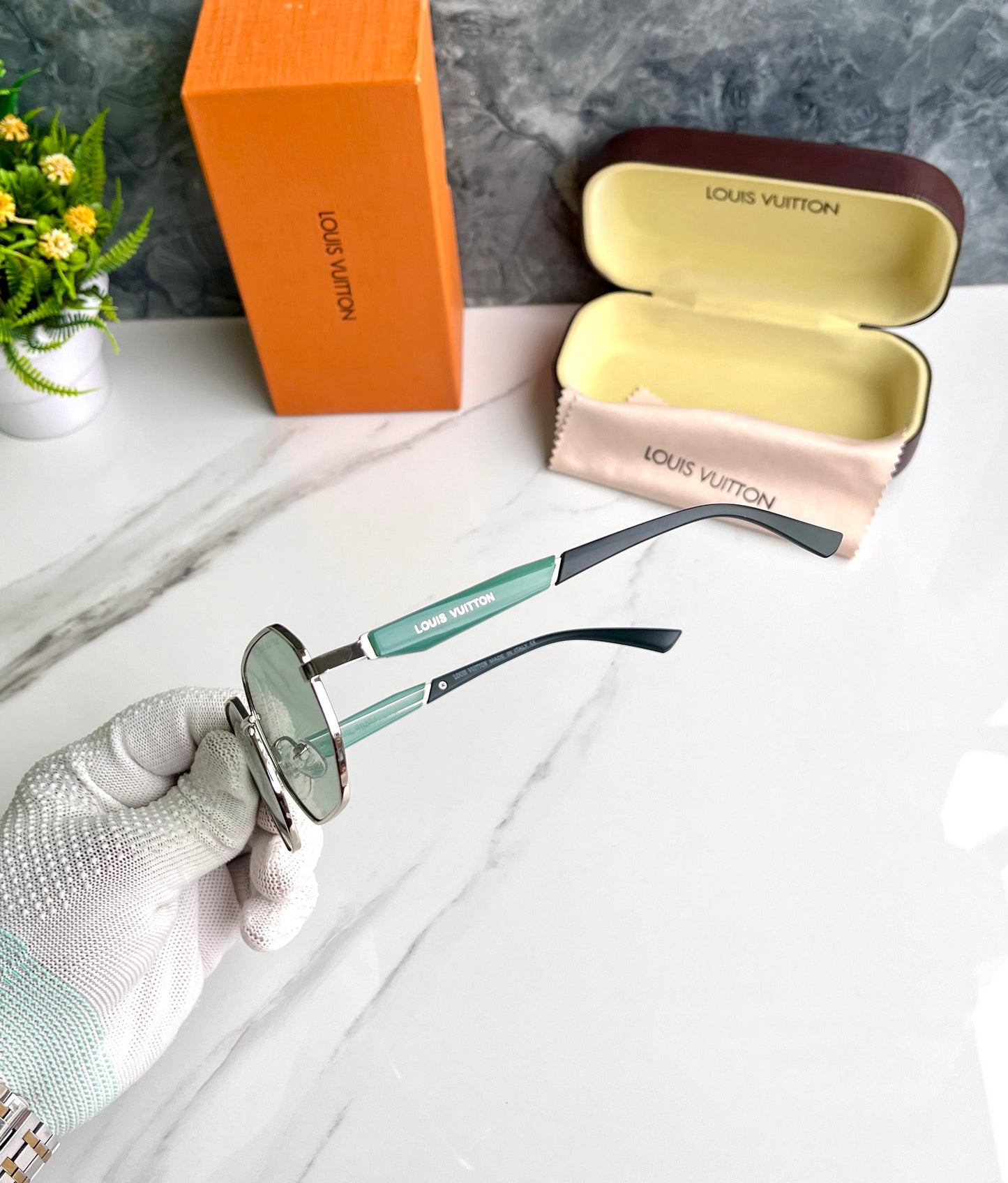 Louise Vuitton inspired green rimless sunglasses