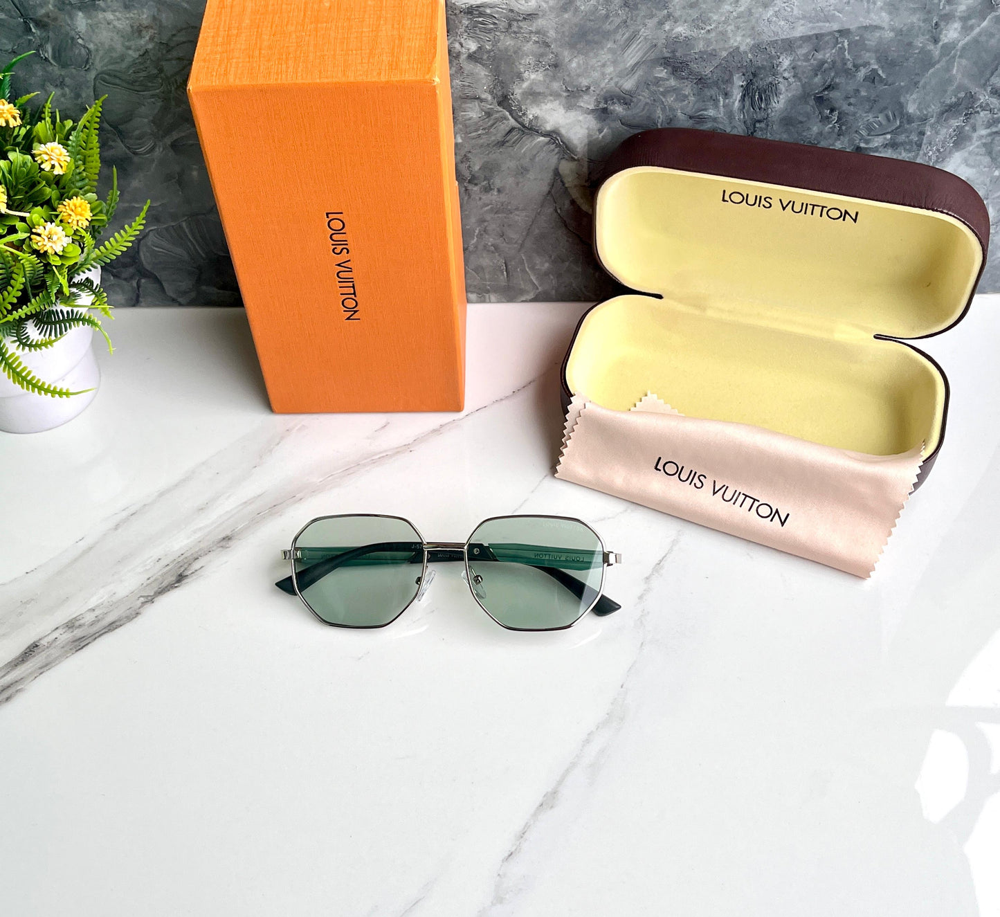 Louise Vuitton inspired green rimless sunglasses