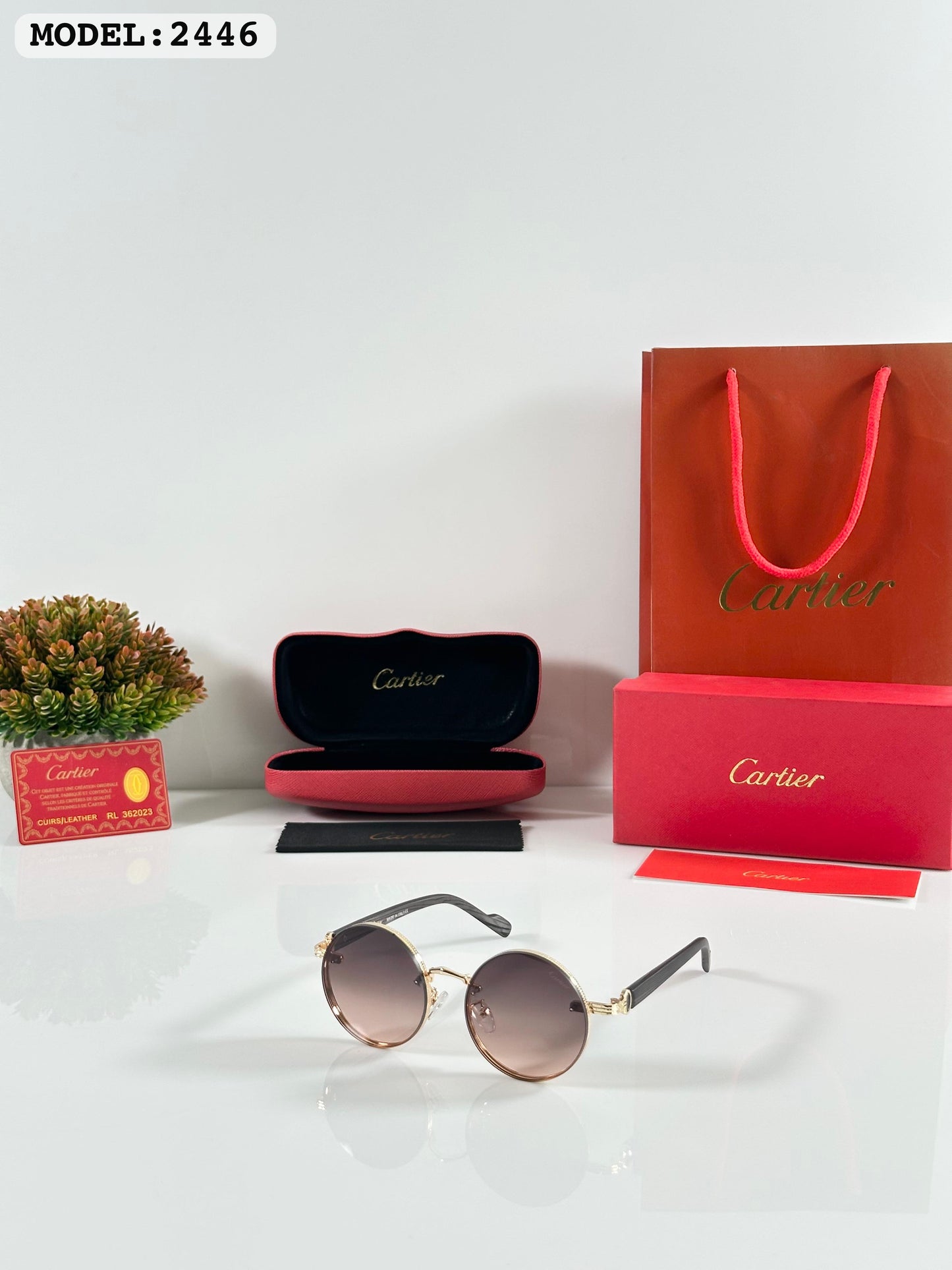 Cartier Inspired Luxury Rimless Sunglasses – Classic Gold Detailing & UV Protection