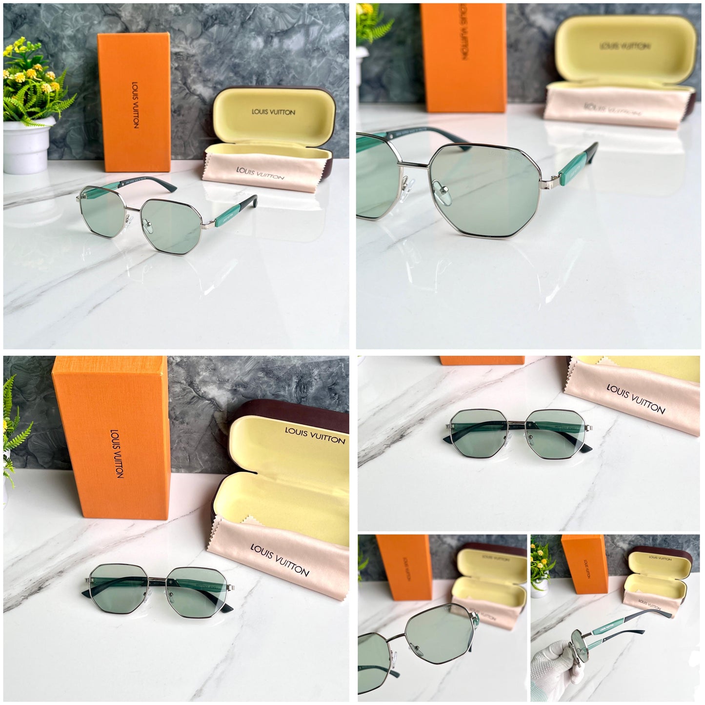Louise Vuitton inspired green rimless sunglasses