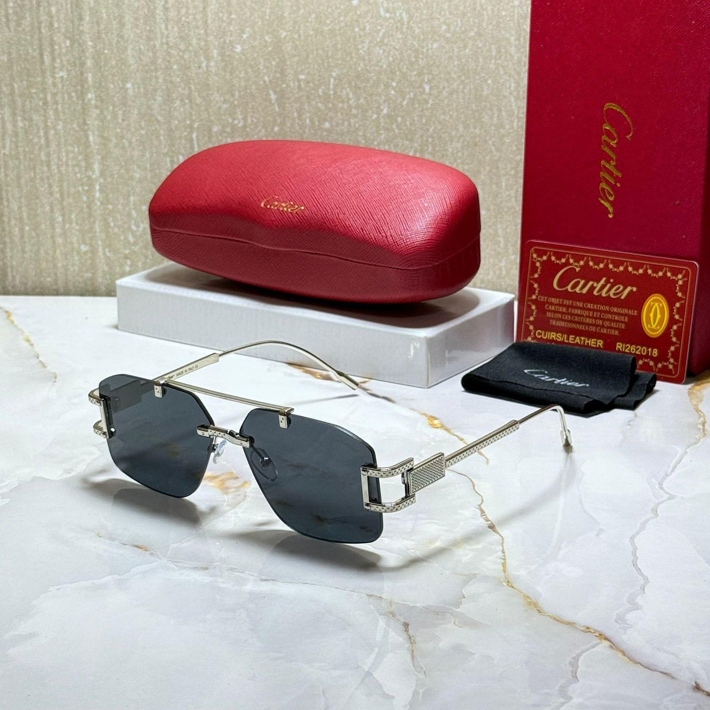 Cartier Inspired Rimless Sunglasses – Luxury Gold Frame UV Protection Eyewear