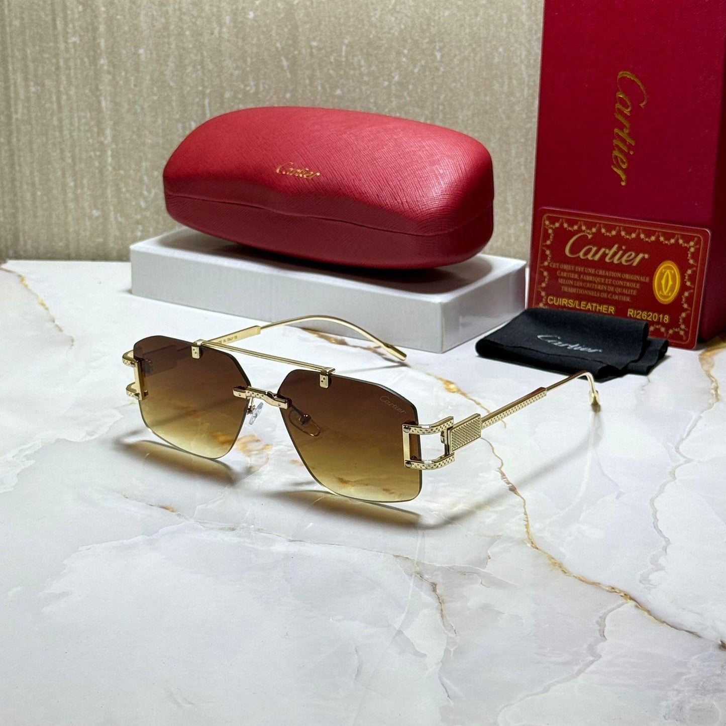 Cartier Inspired Rimless Sunglasses – Luxury Gold Frame UV Protection Eyewear