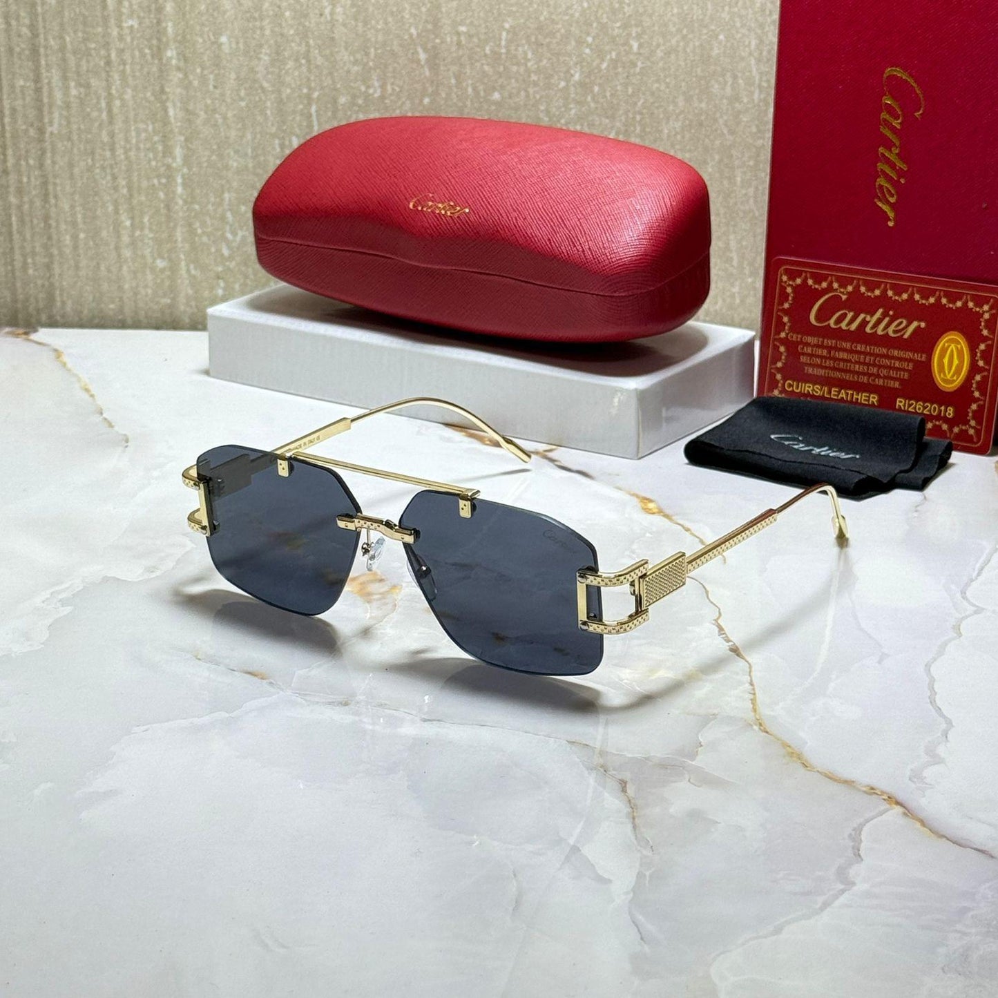 Cartier Inspired Rimless Sunglasses – Luxury Gold Frame UV Protection Eyewear