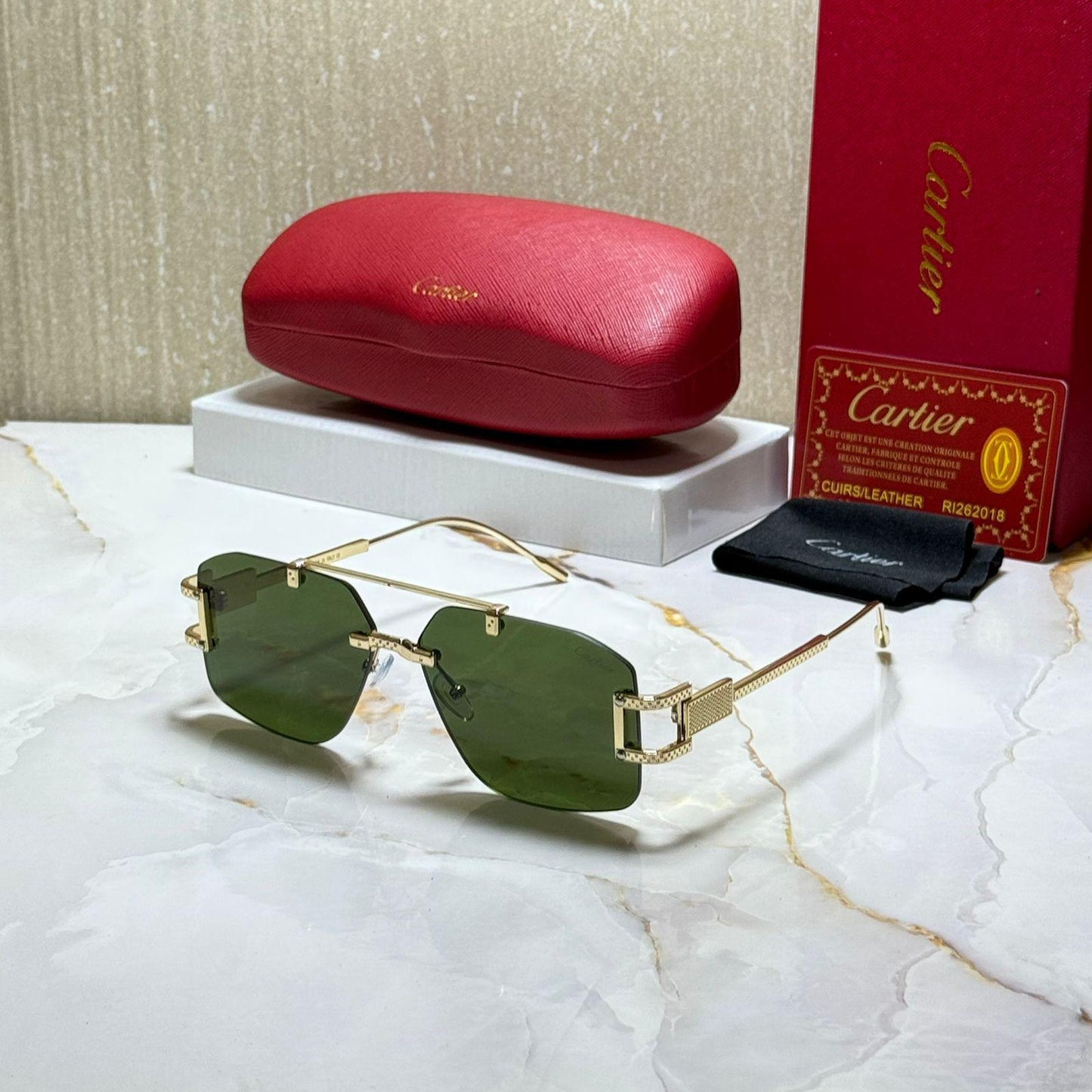 Cartier Inspired Rimless Sunglasses – Luxury Gold Frame UV Protection Eyewear