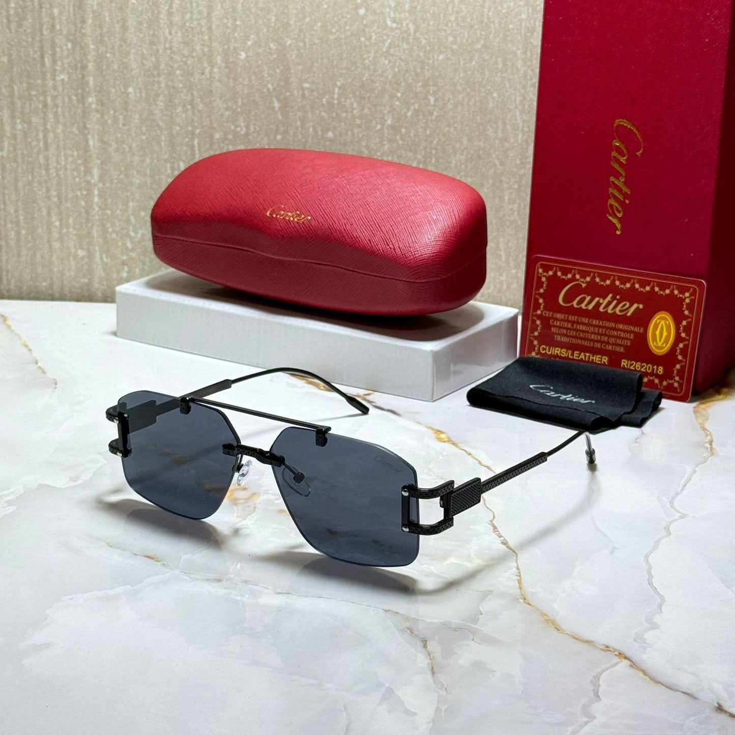 Cartier Inspired Rimless Sunglasses – Luxury Gold Frame UV Protection Eyewear