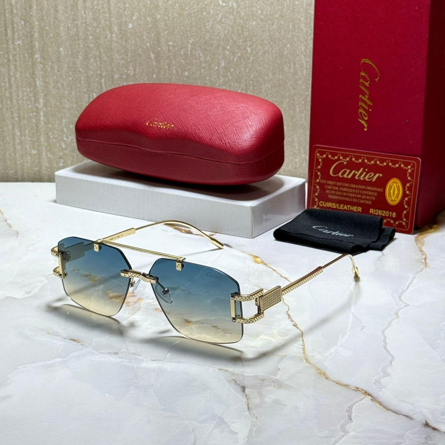Cartier Inspired Rimless Sunglasses – Luxury Gold Frame UV Protection Eyewear