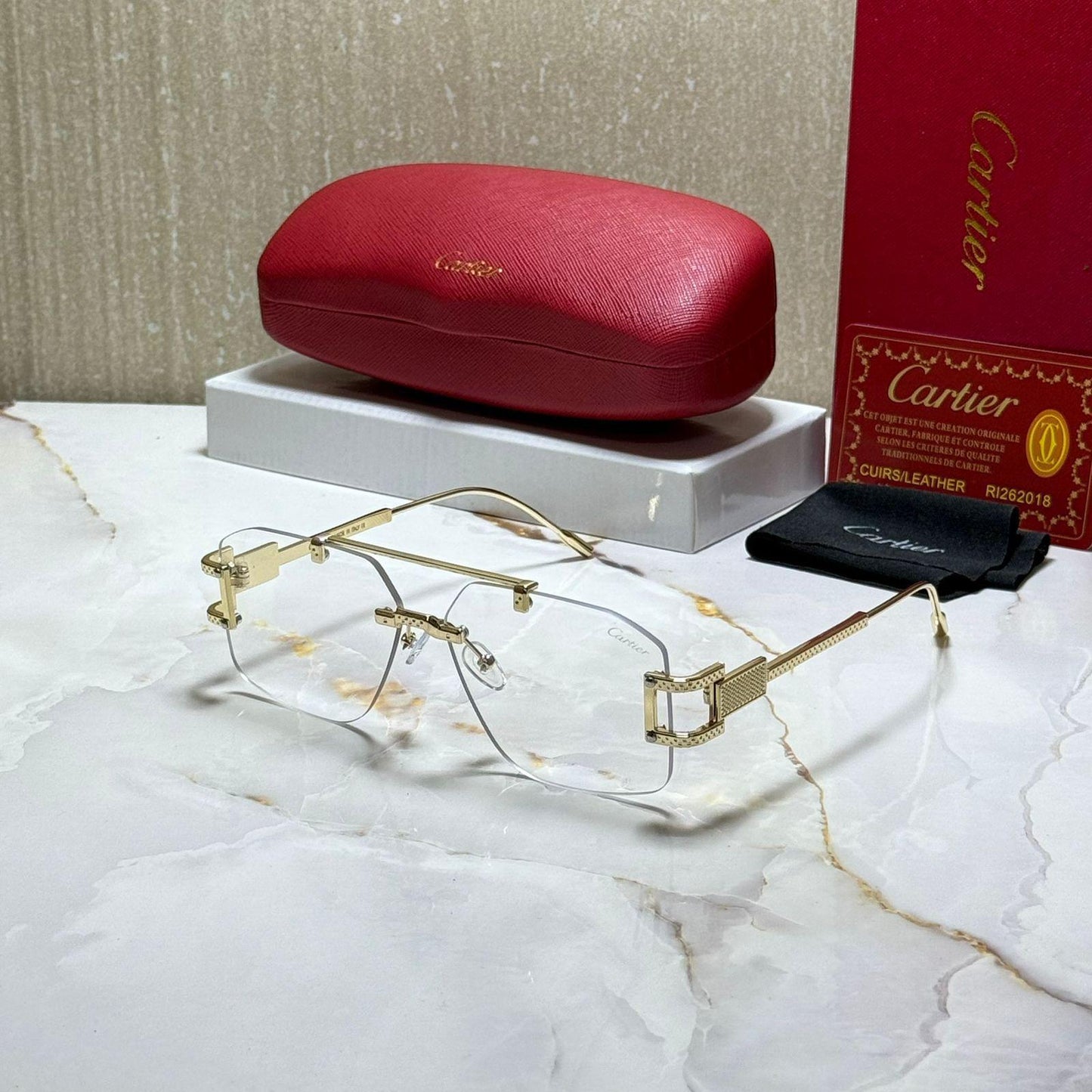 Cartier Inspired Rimless Sunglasses – Luxury Gold Frame UV Protection Eyewear